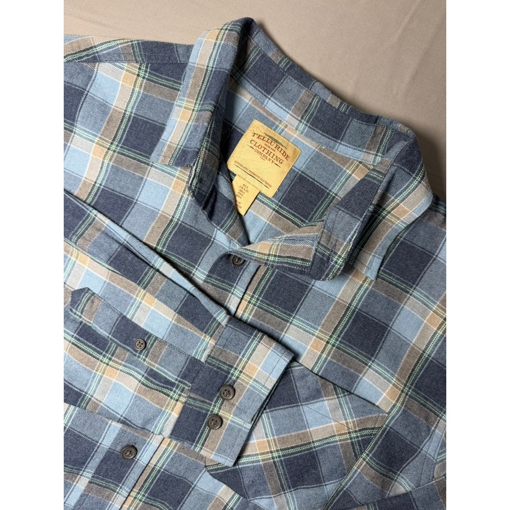 Telluride Clothing Co Mens Large Blue Plaid Flannel Button Down Shirt Cozy Soft